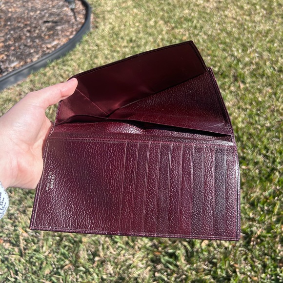 Single Fold Brown Red Pebble Calfskin Leather Wallet Portfolio Document Spain - Picture 3 of 6